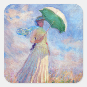 Pegatina Cuadrada Claude Monet - Mujer con un Parasol mirando a la d