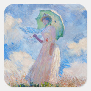 Pegatina Cuadrada Claude Monet - Mujer con un parasol mirando a la i