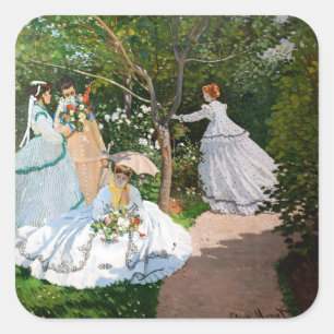 Pegatina Cuadrada Claude Monet - Mujeres en el jardín