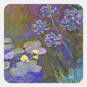 Pegatina Cuadrada Claude Monet Nenúfares Agapanto