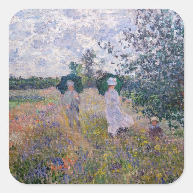 Pegatina Cuadrada Claude Monet - Paseo cerca de Argentina (Anverso)