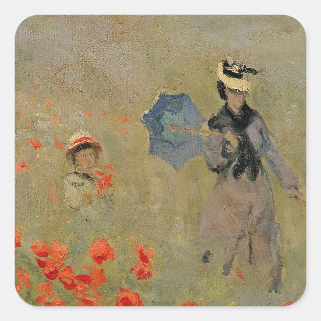 Pegatina Cuadrada Claude Monet | Poppies salvajes, cerca de Argenteu (Anverso)