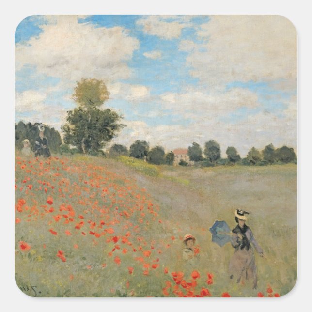 Pegatina Cuadrada Claude Monet | Poppies salvajes, cerca de Argenteu (Anverso)