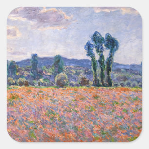 Pegatina Cuadrada Claude Monet - Poppy Field 1890 (Giverny)
