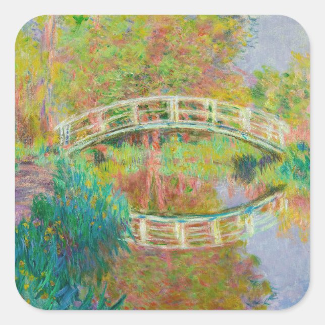 Pegatina Cuadrada Claude Monet - Puente de futbol japonés, Giverny (Anverso)