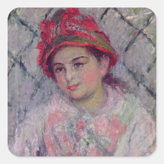 Pegatina Cuadrada Claude Monet | Retrato de Blanche Hoschede (Anverso)