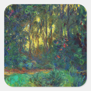 Pegatina Cuadrada Claude Monet - Rincón de un estanque con nenúfares