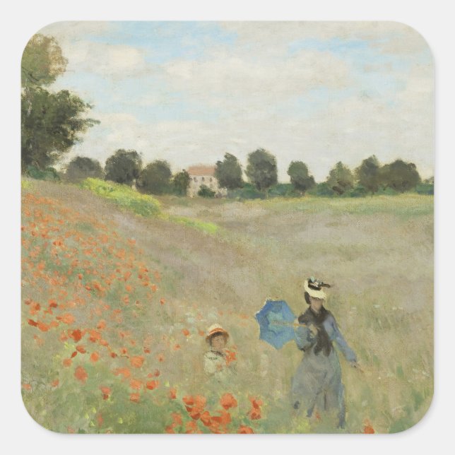 Pegatina Cuadrada Claude Monet The Poppy Field near Argenteuil Art (Anverso)