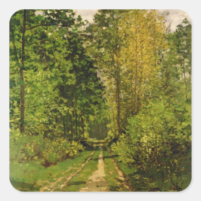 Pegatina Cuadrada Claude Monet | Trayectoria de madera (Anverso)