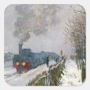 Pegatina Cuadrada Claude Monet - Tren en la Nieve / La Locomotora