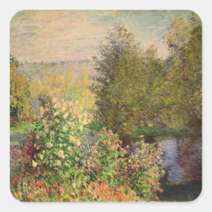 Pegatina Cuadrada Claude Monet Un rincón del jardín de Montgeron