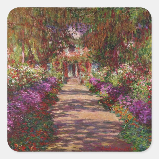 Pegatina Cuadrada Claude Monet | Una ruta en el jardín de Monet (Anverso)