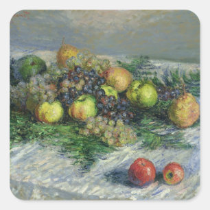 Pegatina Cuadrada Claude Monet   Vida residual con peras y uvas