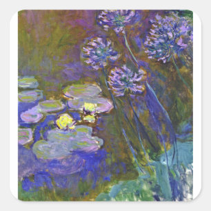 Pegatina Cuadrada Claude Monet Water Lilies Agapanthus