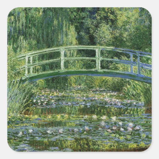 Pegatina Cuadrada Claude Monet Water Lilies y el puente japonés (Anverso)