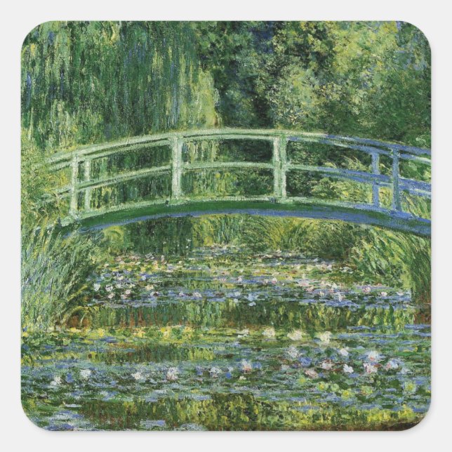Pegatina Cuadrada Claude Monet Water Lilies y el puente japonés (Anverso)