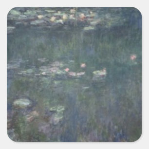 Pegatina Cuadrada Claude Monet   Waterlilies: Reflexiones verdes