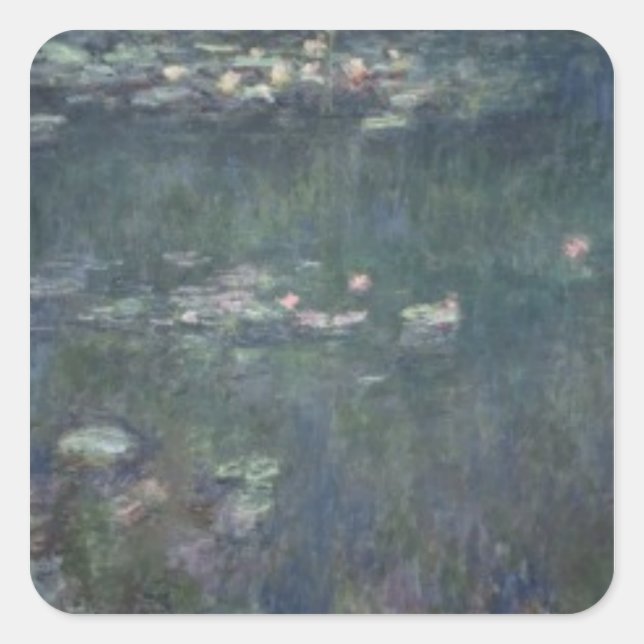 Pegatina Cuadrada Claude Monet | Waterlilies: Reflexiones verdes (Anverso)