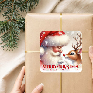 Pegatina Cuadrada Claus Festivo Rudolph Regalo Personalizado para Ni