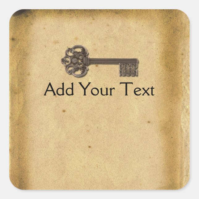 Pegatina Cuadrada Clave de esqueleto de la antigüedad (Anverso)