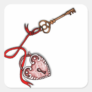 Pegatina Cuadrada Clave para mi corazón ~ Rojo