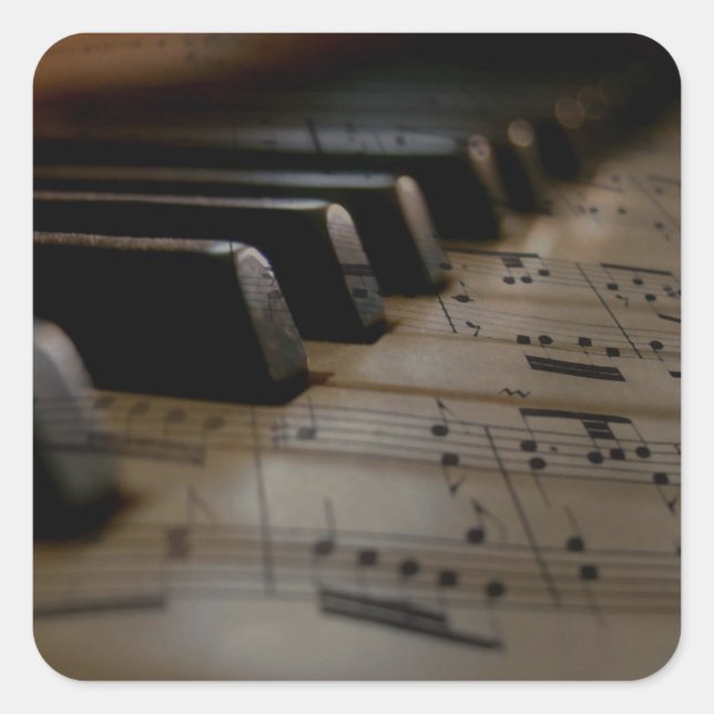 Pegatina Cuadrada Claves de piano de música antigua (Anverso)