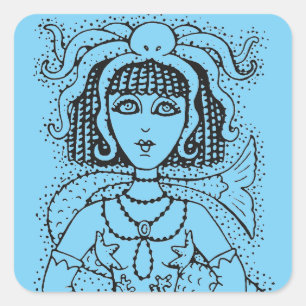 PEGATINA CUADRADA CLEOPATRA OCTOPUS MERMAID, FANTASY GÓTICO SIREN