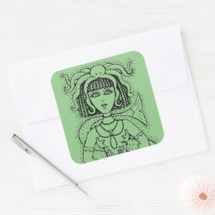PEGATINA CUADRADA CLEOPATRA OCTOPUS MERMAID, FANTASY GÓTICO SIREN