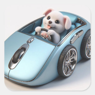 Pegatina Cuadrada Click y Vroom: Puppy Driver Edition