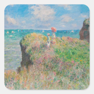 Pegatina Cuadrada Cliff Walk en Pourville (1882) Arte Claude Monet
