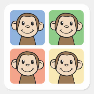 Pegatina Cuadrada Clip art del dibujo animado con 4 monos felices