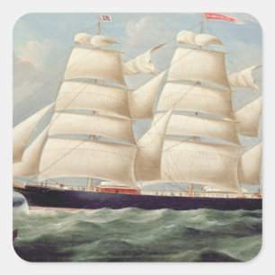 Pegatina Cuadrada Clipper Barque 'Clendovey' (aceite sobre lienzo)