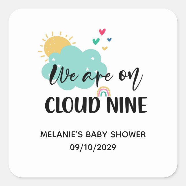 Pegatina Cuadrada Cloud Nine Baby Shower  (Anverso)