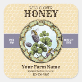 Pegatina Cuadrada Clover Honey Bee Label
