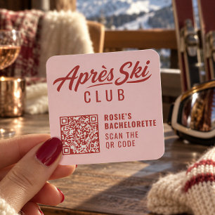 Pegatina Cuadrada Club Apres Ski Rosa Rojo Despedida de Soltera