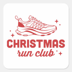 Pegatina Cuadrada club de carrera de Navidad amigos familia corriend