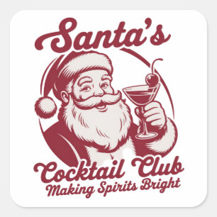 Pegatina Cuadrada Club de Cóctel de Santa Claus Divertido Cóctel Nav