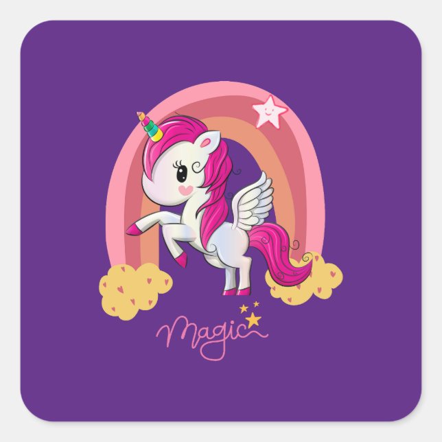 Pegatina Cuadrada Club de fans de Magic Unicorn (Anverso)