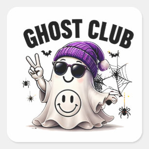 Pegatina Cuadrada Club de Fantasmas Carita de Fantasma Divertida Hal