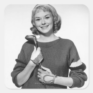 Pegatina Cuadrada Club de Golf Woman Holding