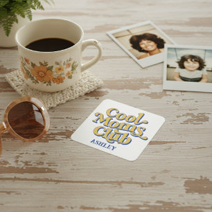 Pegatina Cuadrada Club de Madres Geniales Estilo de Texto Retro Clás