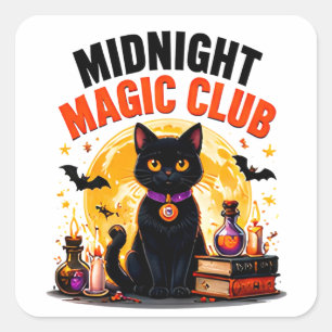Pegatina Cuadrada Club de Magia de Medianoche Gato Negro Magia de Ha