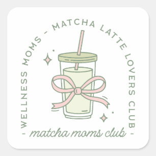 Pegatina Cuadrada club de mamás de matcha estética de bienestar