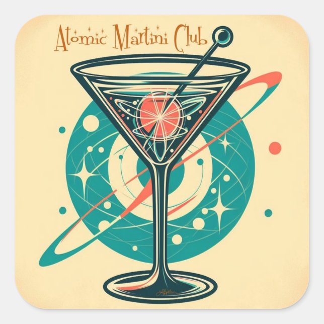 Pegatina Cuadrada Club de Martini Atómico (Anverso)