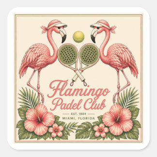 Pegatina Cuadrada Club de Padel Flamenco Vintage Miami Florida Cuadr
