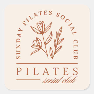 Pegatina Cuadrada Club de Pilates clase boho beige estética