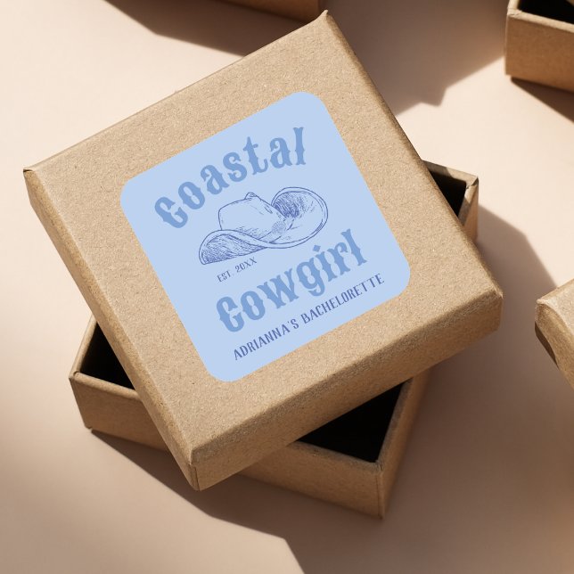 Pegatina Cuadrada Club de Soltera Coastal Cowgirl Beach (Coastal Cowgirl Beach Club Bachelorette Square Sticker)