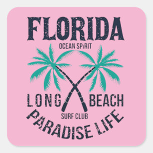 Pegatina Cuadrada Club de Surf Vida Paradisíaca Playa Larga Florida