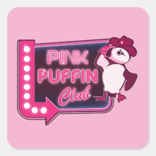 Pegatina Cuadrada Club Pink Puffin