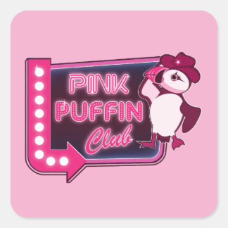 Pegatina Cuadrada Club Pink Puffin